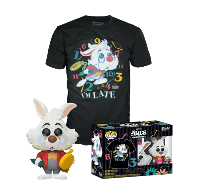 Фигурка и футболка Белый Кролик с часами (White Rabbit flocked POP and Tee (Размер S) (Эксклюзив)) из мультфильма Алиса в Стране Чудес