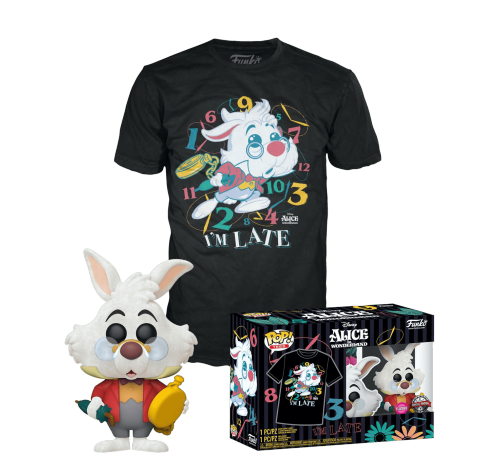 Фигурка и футболка Белый Кролик с часами (White Rabbit flocked POP and Tee (Размер XL) (Эксклюзив)) из мультфильма Алиса в Стране Чудес