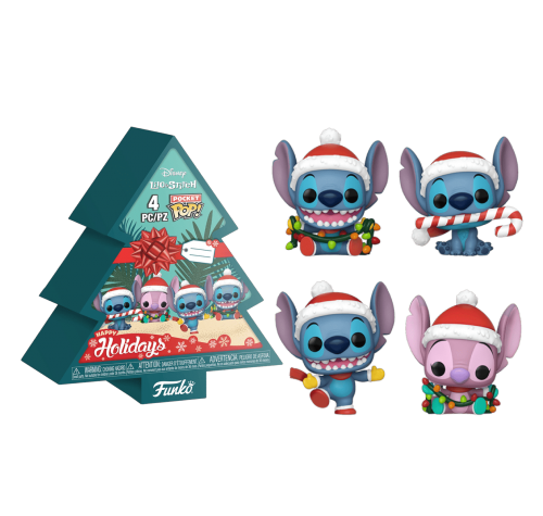 Набор мини фигурок Лило и Стич (Holiday Tree Box Pocket Pop 4-pack) из мультфильма Лило и Стич