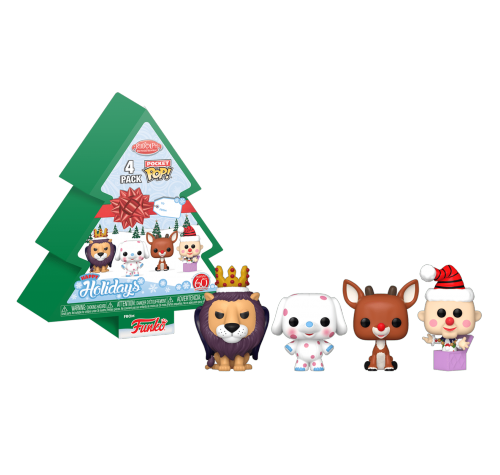 Оленёнок Рудольф Подарочный Набор 4 см (Rudolph, Misfit Elephant, Charlie in the Box, and King Moonracer Pocket Pop! Holiday Box 4-pack) из мультфильма Оленёнок Рудольф