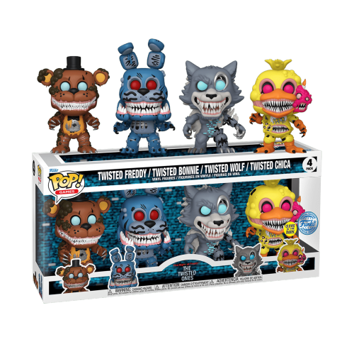 Искаженные Фредди, Бонни, Волк и Чика светящиеся (Twisted Frieddy, Twisted Bonnie, Twisted Wolf and Twisted Chica GitD 4-pack (Эксклюзив)) из игры Пять Ночей у Фредди: Искаженные