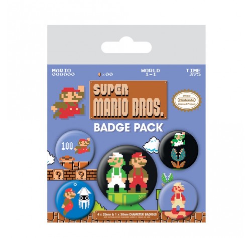 Набор значков Братья Марио ретро (Mario Bros. Retro Badge Pack) из игры Супер Марио Брос Нинтендо