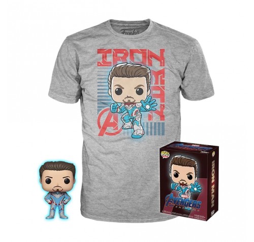 Железный Человек набор из фигурки и футболки (Iron Man GitD Figure and T-Shirt Box Set (Размер M) (Эксклюзив Target)) из фильма Мстители: Финал