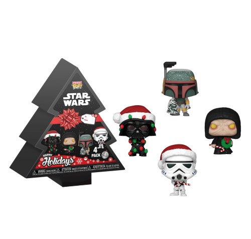 Звездые Войны Подарочный Набор 4 см (Darth Vader, Boba Fett, Emperor Palpatine, Stormtrooper Pocket Pop! Holiday Box 4-pack) из фильма Звездные войны