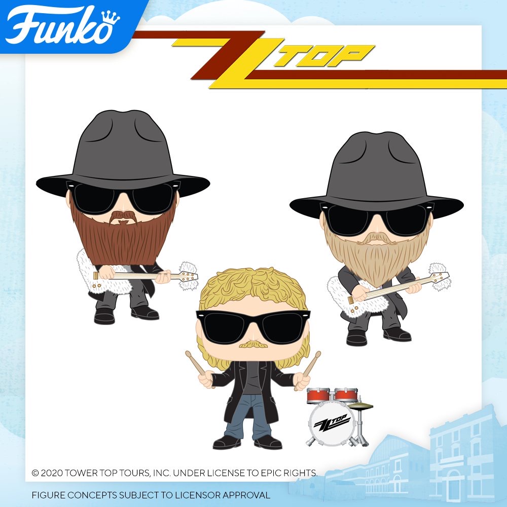 Фигурки Фанко ПОП ZZ Top Dusty Hill, Billy Gibbons, Frank Beard к выставке Toy Fair 2020 в Лондоне