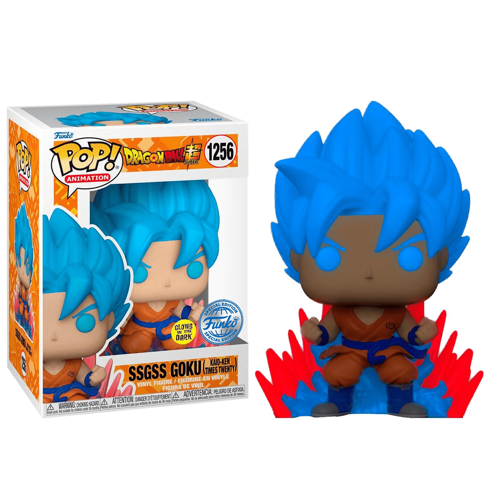 Фигурка Супер Саян Бог Супер Саян Гоку Кайо-кен X20 светящийся (SSGSS Goku  Kaio-ken Times Twenty GitD (Эксклюзив BoxLunch)) — Funko POP