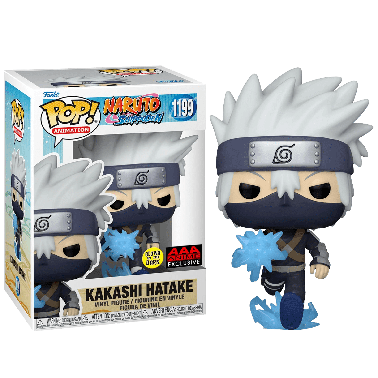 Фигурка Какаши Чидори светящийся со стикером (Young Kakashi Hatake with  Chidori GitD (Эксклюзив AAA Anime)) — Funko POP